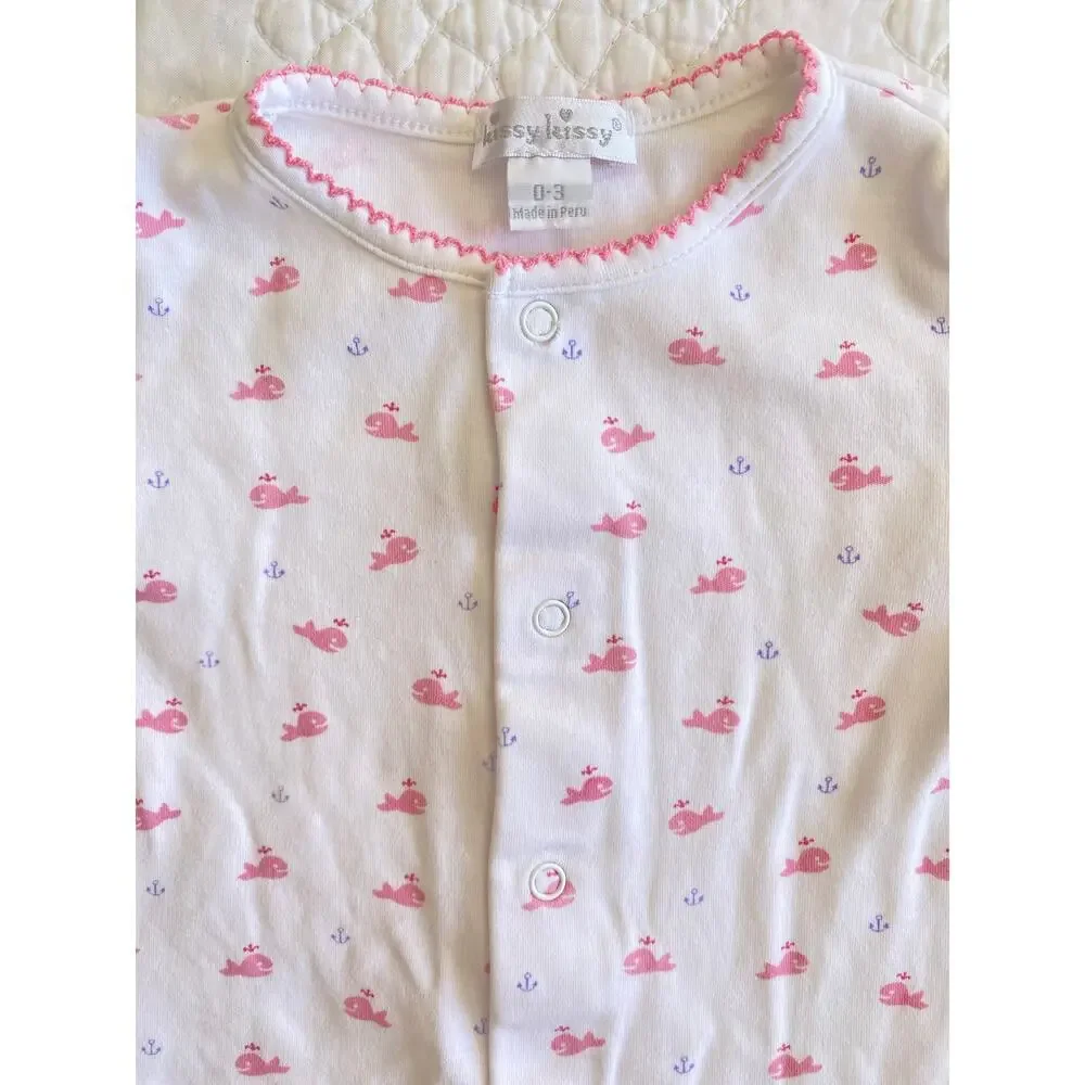 Kissy Kissy Baby Girls Pink Whale Print Footie Sleeper Pima Cotton 0-3 months